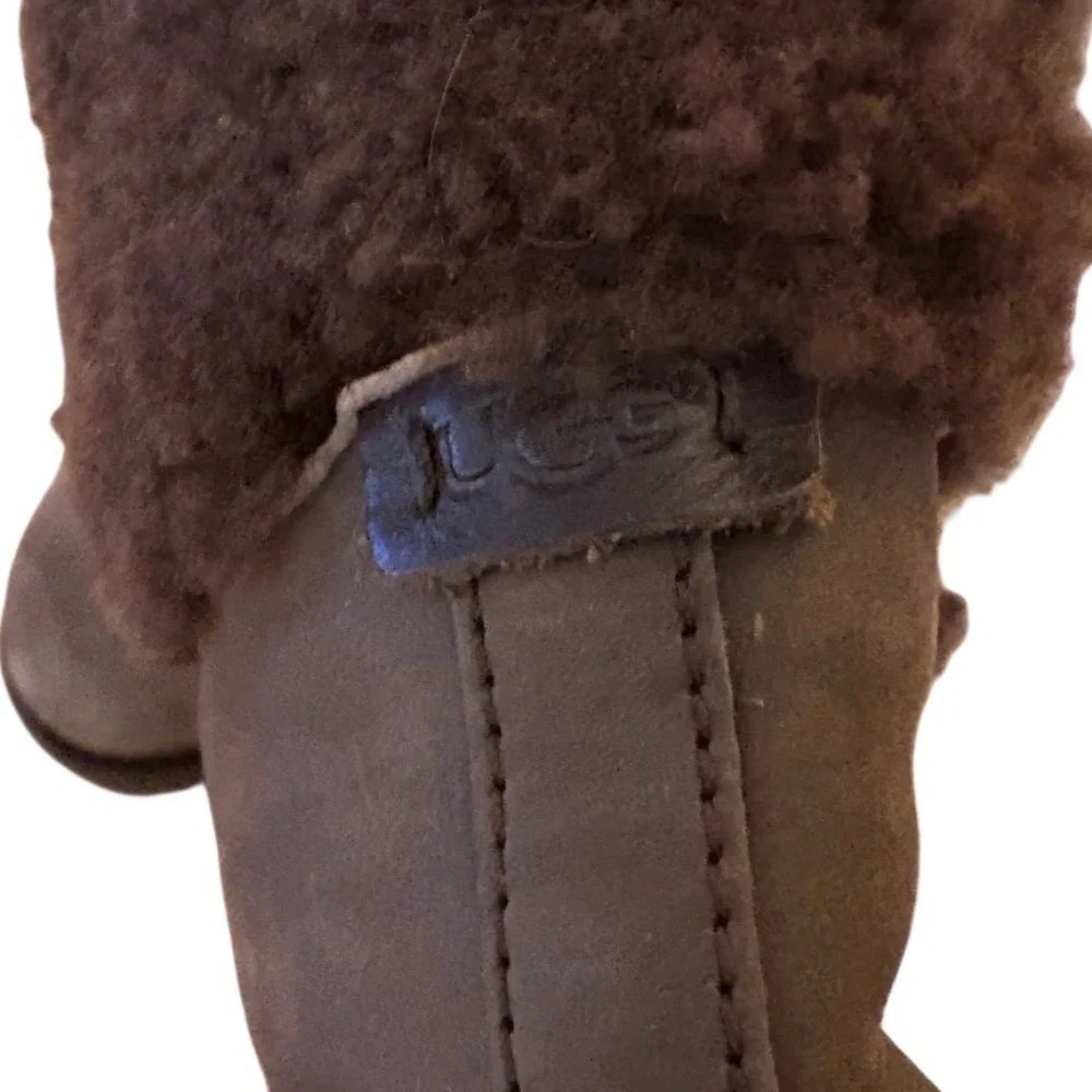 UGG Australia Brown Fraser Stout Shearling Combat Leather Lace-Up Winter Boots 7